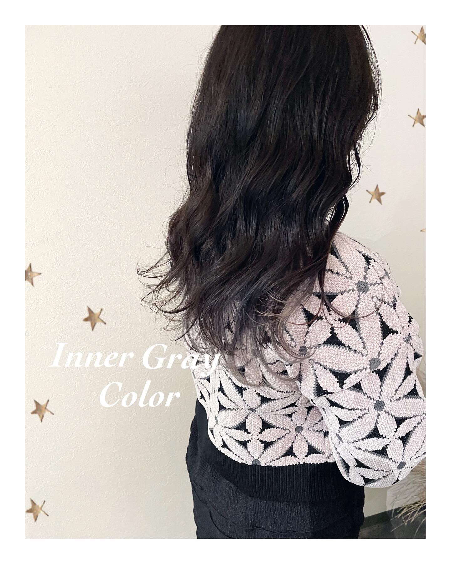 グレーのインナーカラー（ボブ・ミディアム・ロング・カラー・ヘアアレンジ）