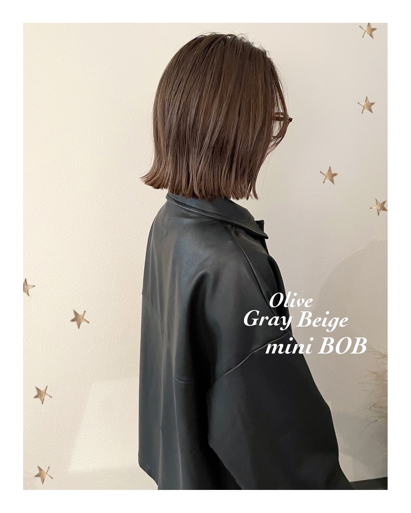 オリーブグレージュのmini BOB（ボブ・ミディアム・ロング・カラー・ヘアアレンジ）