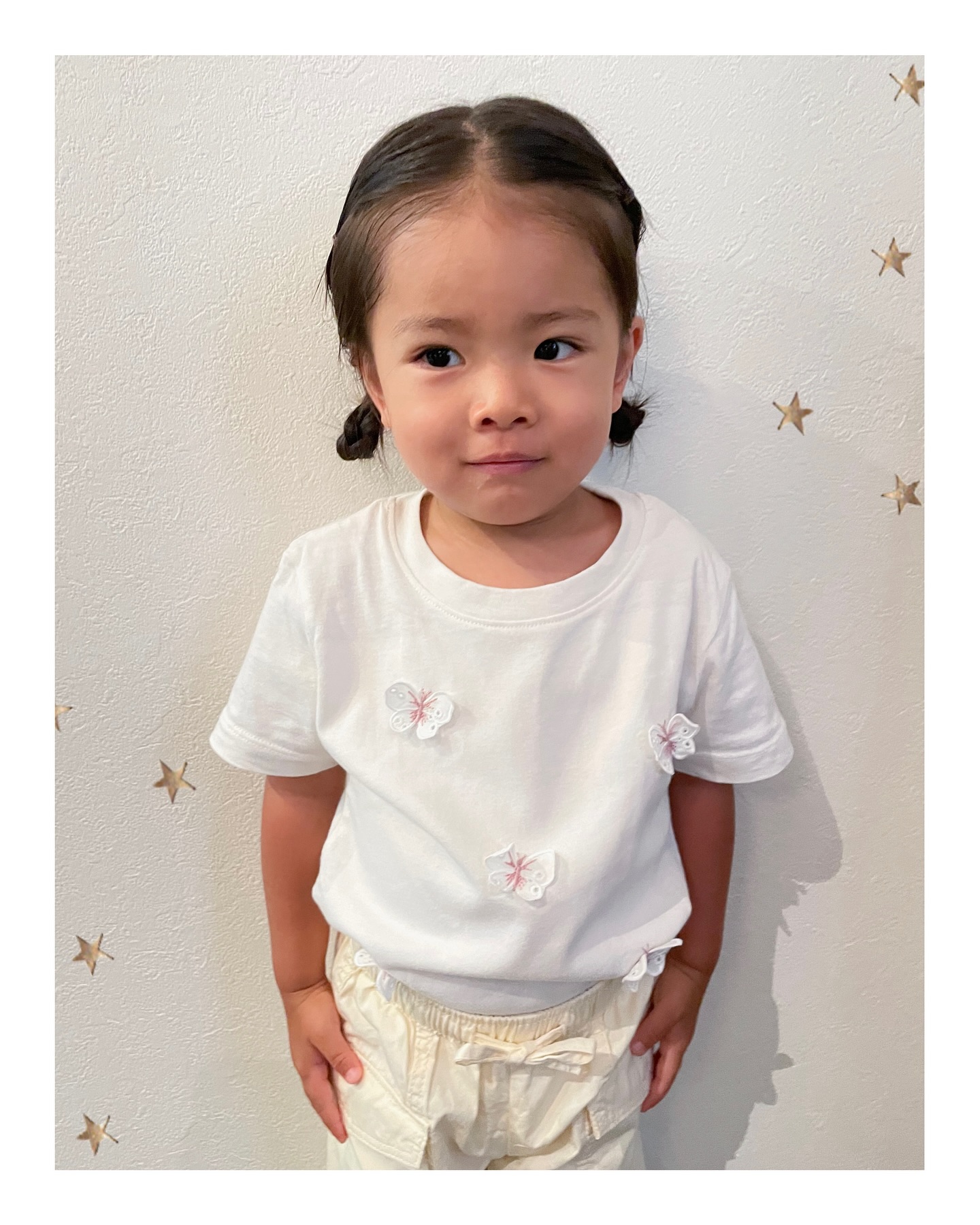 七五三に向けて伸ばしてるから整えカットして、最後にミニおだんごヘアにしたよ（ボブ・キッズ・ヘアアレンジ）
