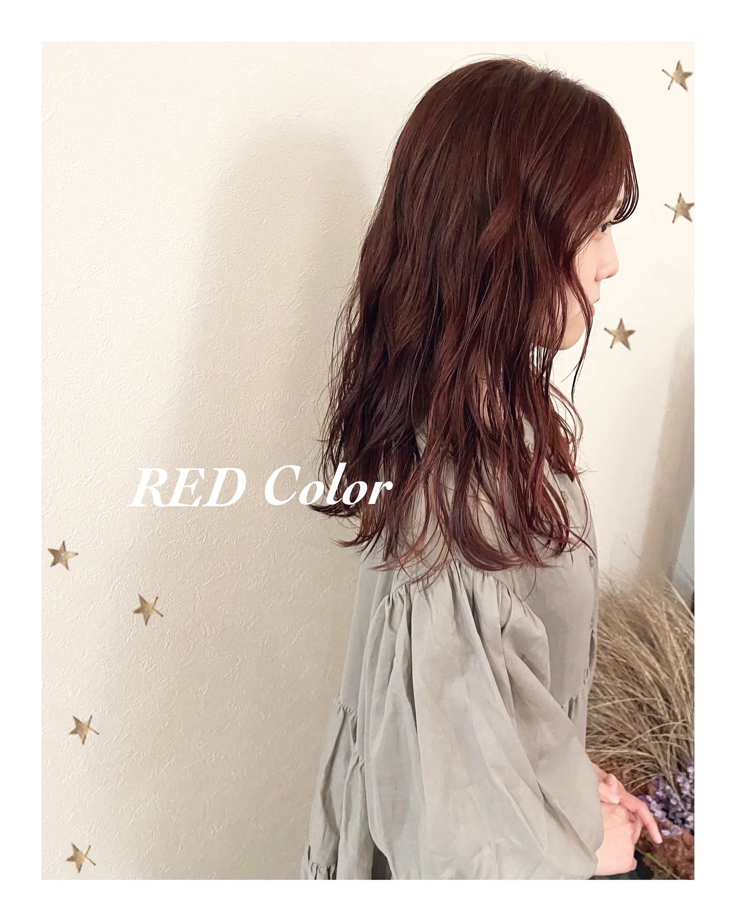 可愛いレッドカラー（ボブ・ミディアム・ロング・カラー・ヘアアレンジ）
