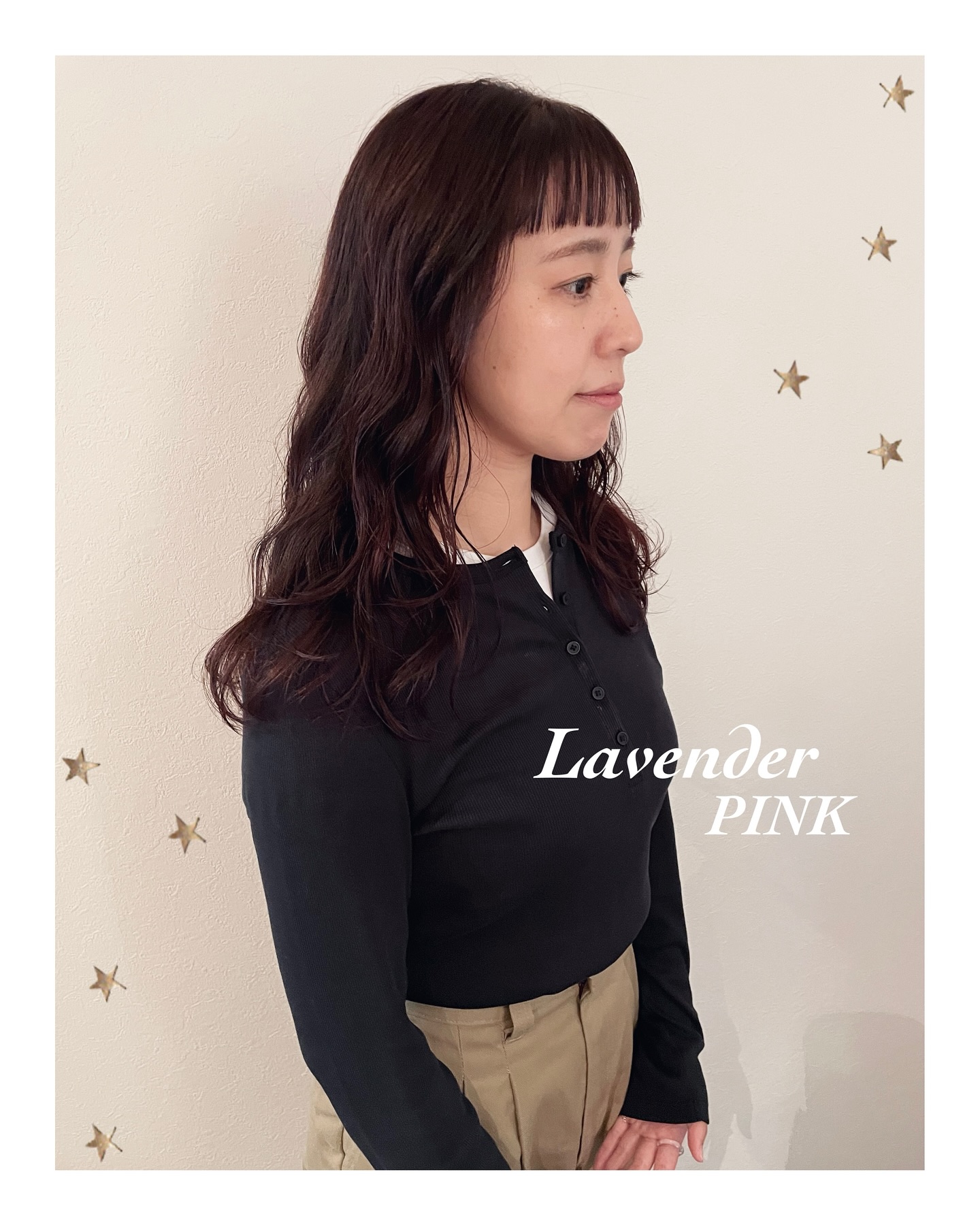 ラベンダー濃いめの落ち着いた暖色カラーかわいい（ミディアム・ロング・カラー）