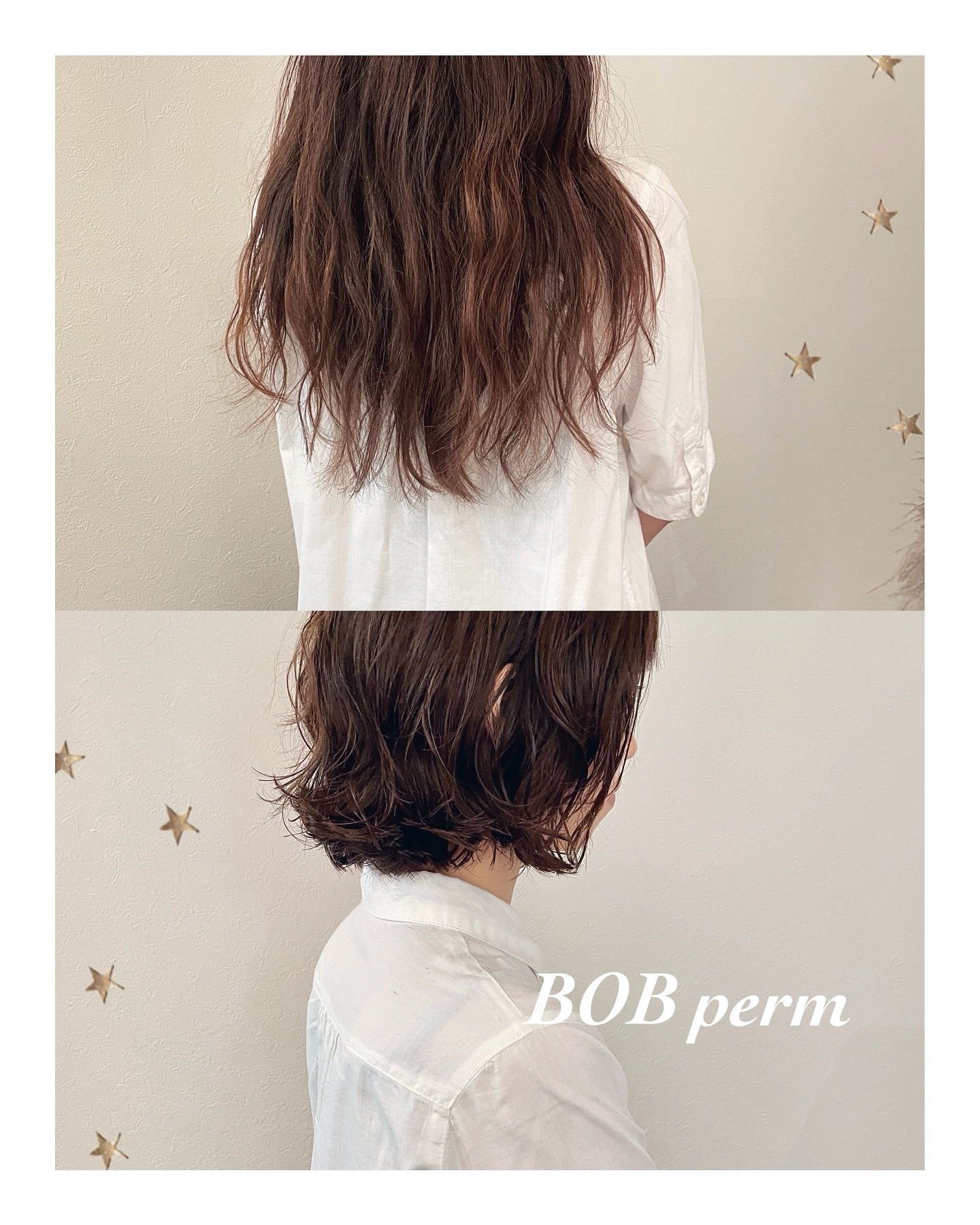 longからBOBへ（ボブ・ミディアム・ロング・パーマ・ヘアアレンジ）
